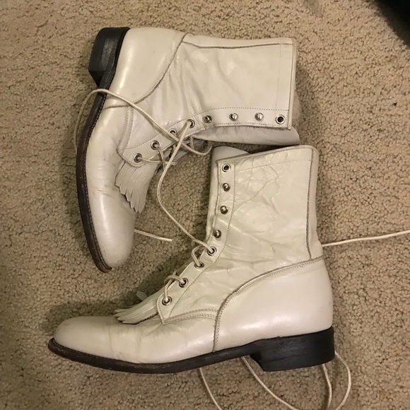 white leather lace up boots